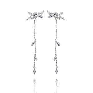 14k Gold Marquise Cut Diamonds Chain Drop Earrings Sterling Silver